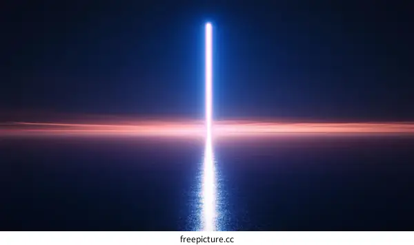 Neon Light Beam Across the Sea