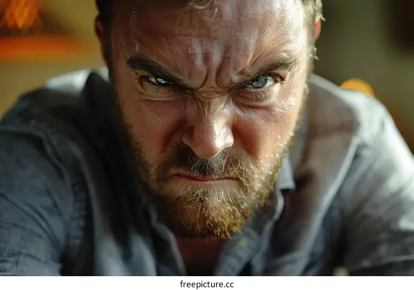 Closeup Angry Caucasian Male Face