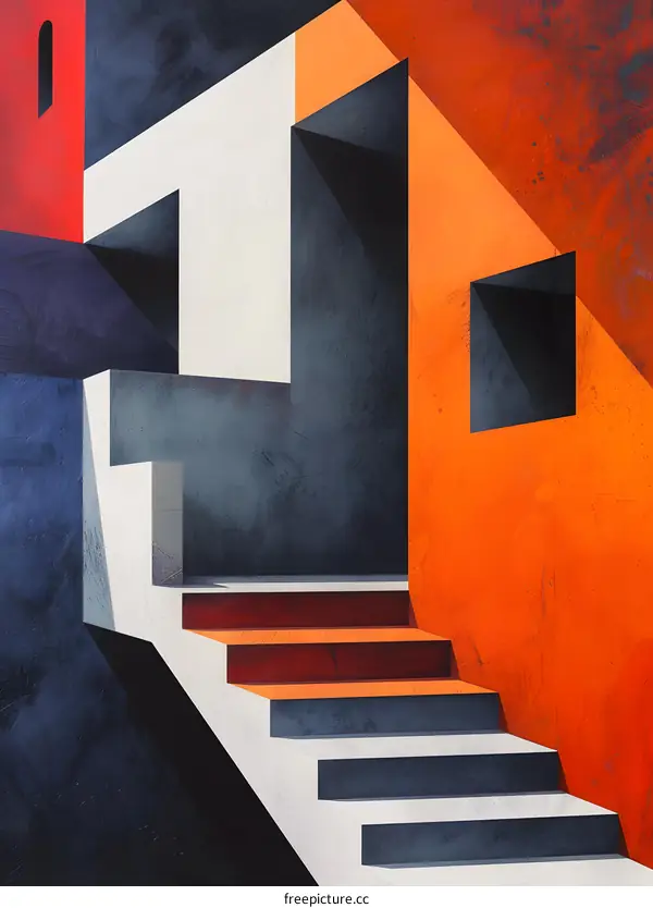 geometric shapes in red orange blue and white