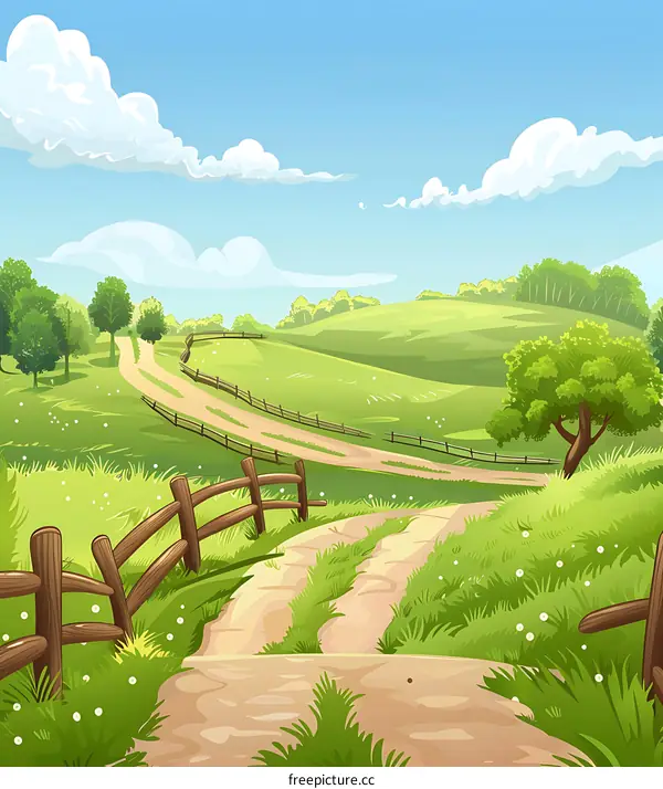 Countryside Road With Green Field and Blue Sky