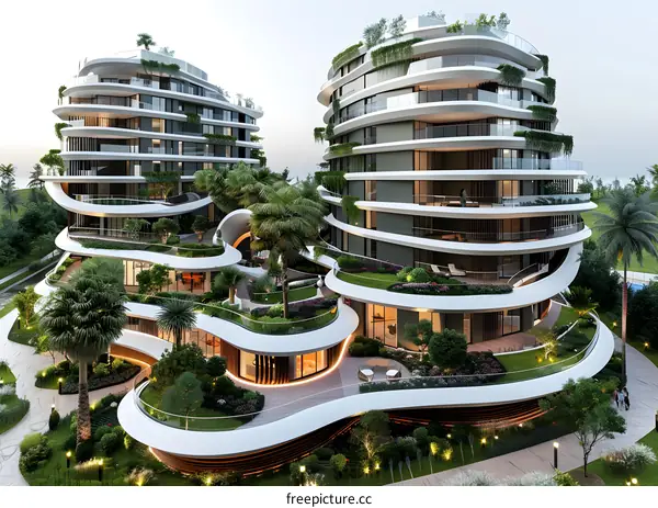 Modern Green Architecture with Curved Lines