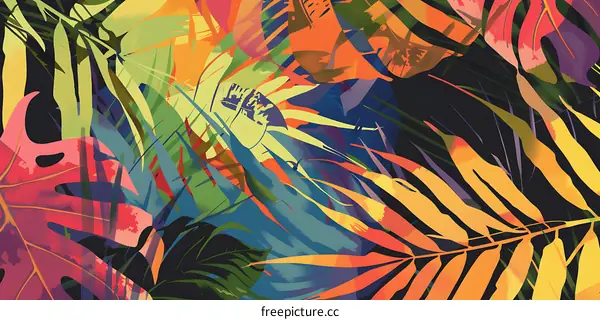 Colorful Abstract Tropical Leaves Pattern