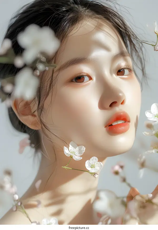 Portrait of Young Asian Woman with Flowers