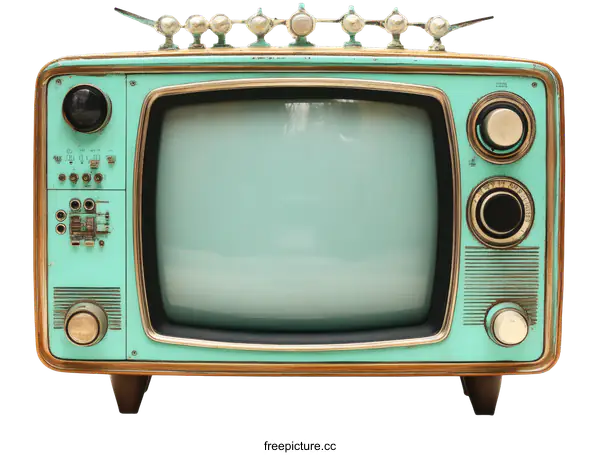 [Transparent Background PNG]Vintage Retro Mint Green Television Set