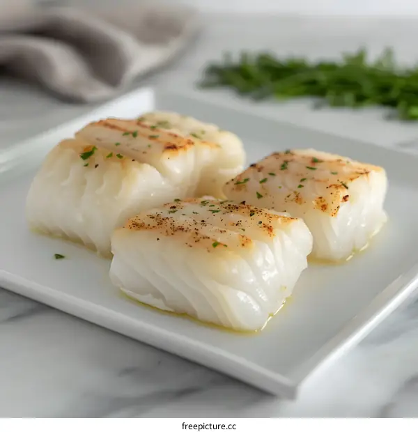 Grilled Cod on a White Plate