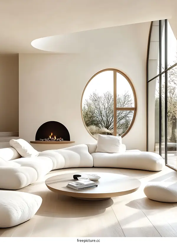 Modern Minimalist Living Room Design with Circular Window