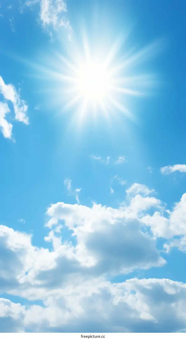 Blue sky with white clouds and shining sun
