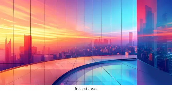 Cityscape at Sunset View From Above