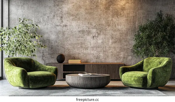 Modern Living Room Design with Green Velvet Armchairs