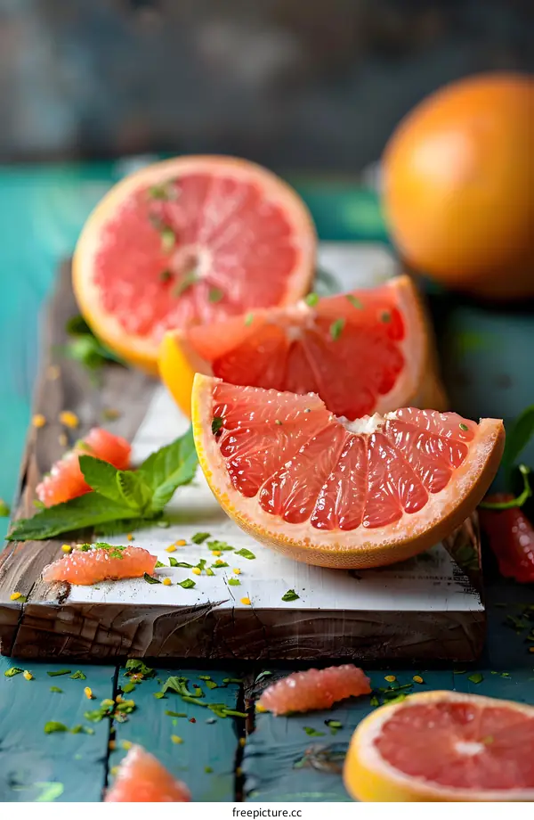 Fresh Pink Grapefruit on Wooden Cutting Board