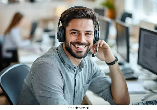 Smiling Customer Service Representative in Office