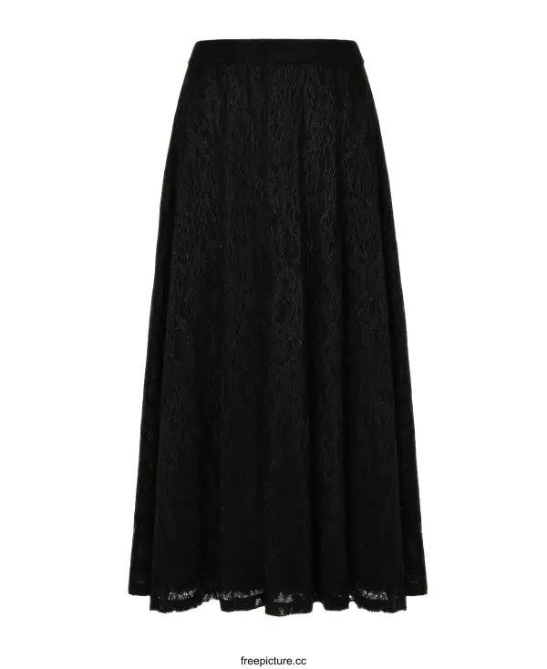 [Transparent Background PNG]Elegant Black Lace Midi Skirt