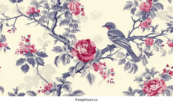 Vintage Bird and Peony Floral Pattern