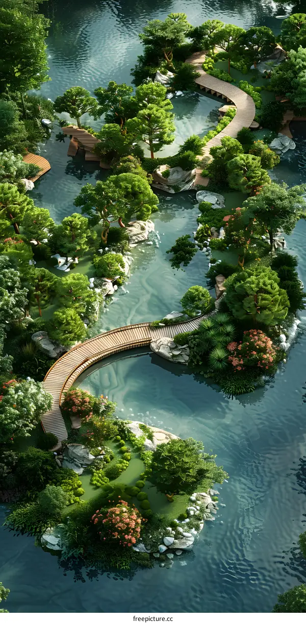 Garden path under the green water