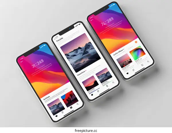 Mobile App Interface Design With Colorful Gradient Background