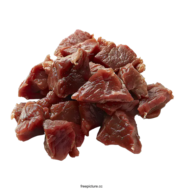 [Transparent Background PNG]Fresh diced beef isolated on white