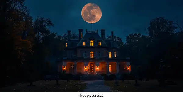 Haunted Mansion Under a Full Moon