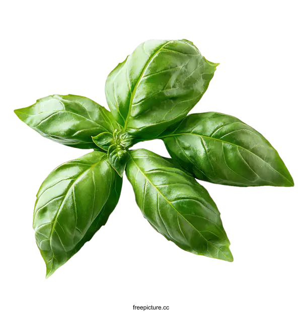 [Transparent Background PNG]Fresh Basil Leaves Closeup on White Background