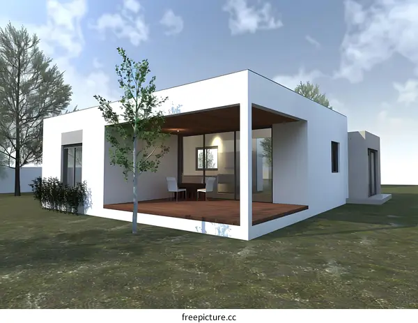 Modern Minimalist House Exterior Design with Wooden Deck