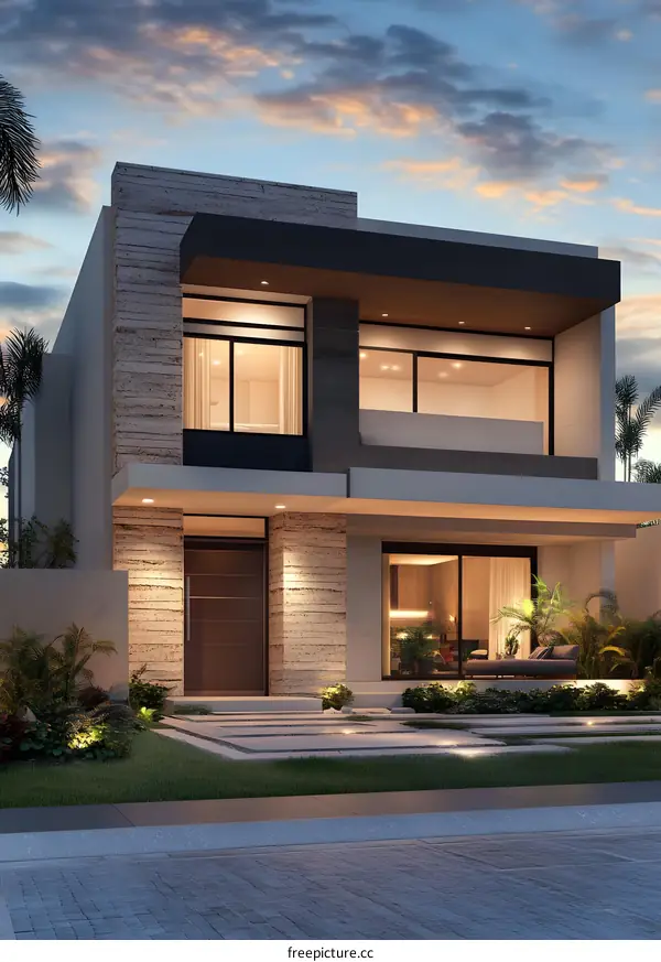 Modern House Exterior Design With Stone Wall