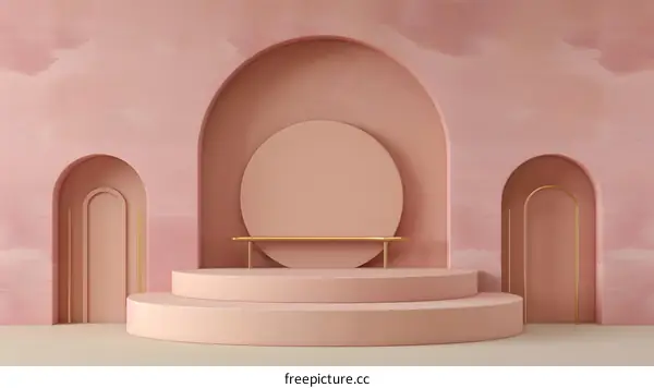 Abstract Pink and Gold Minimalist Archway Background