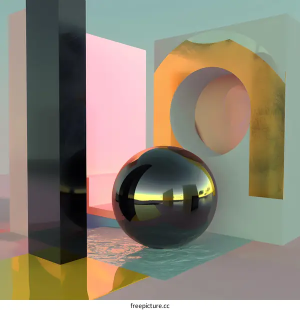 Abstract Geometric Shapes with Metallic Reflection