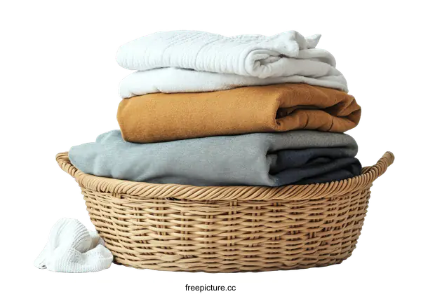 [Transparent Background PNG]Laundry Basket Filled with Clothes