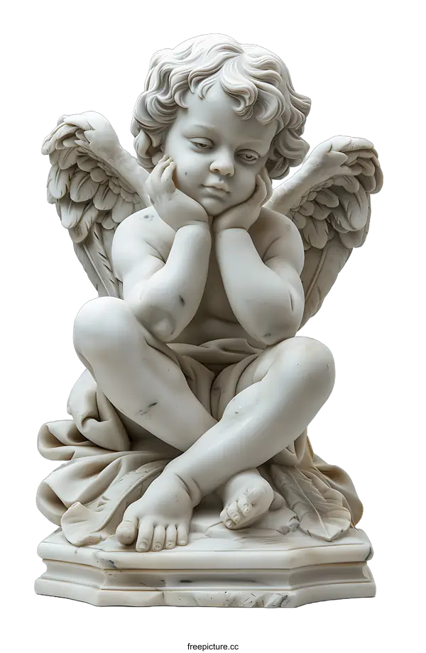 [Transparent Background PNG]White marble statue of an angel
