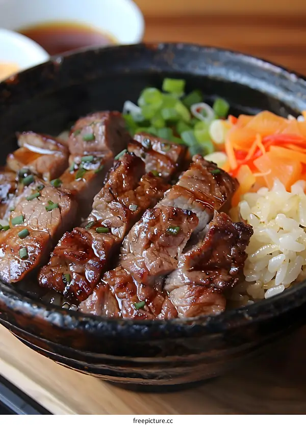 Close Up of Beef and Rice Dish in Bowl