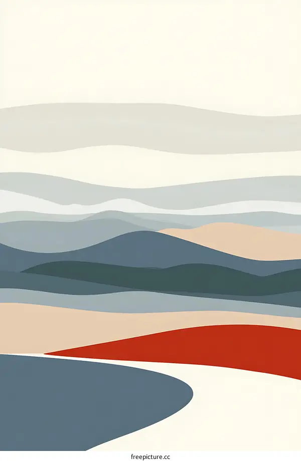 Abstract Landscape Illustration in Blue and Red Colors