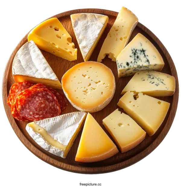 [Transparent Background PNG]Assorted Cheeses on Wooden Platter