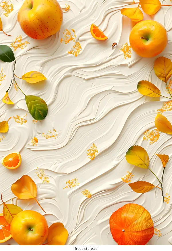 Autumn Leaves and Apples on White Background