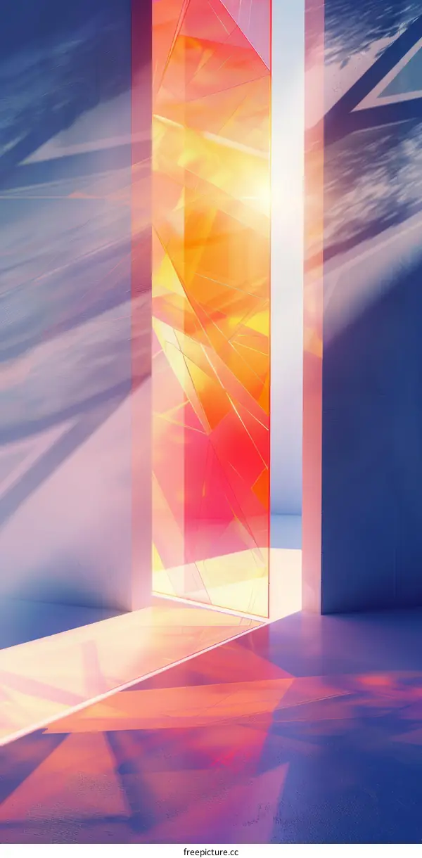 Illustration of a glowing doorway in a blue room