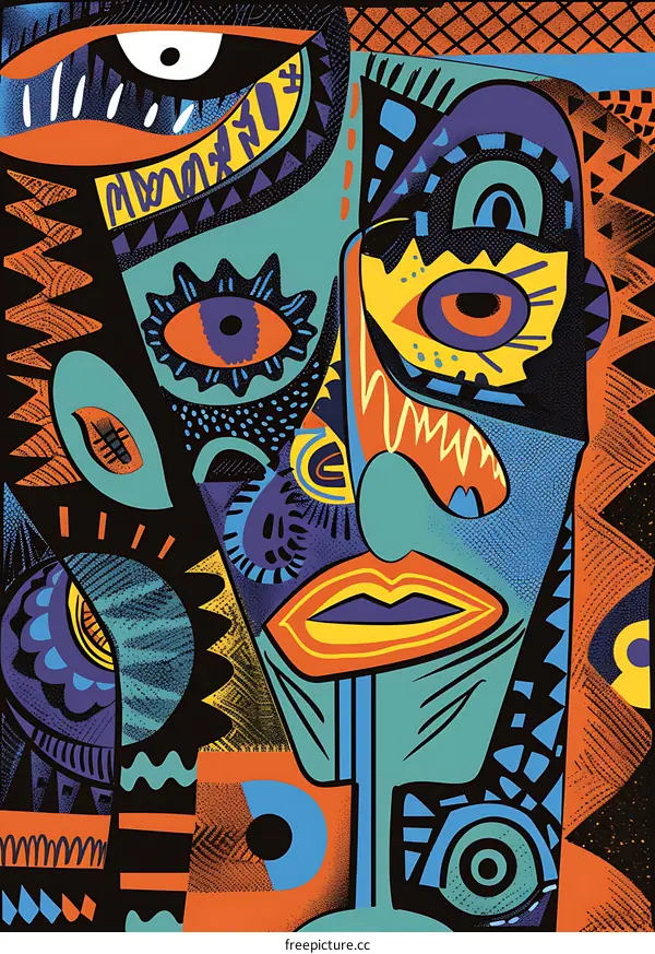 Abstract Face with Colorful Shapes and Patterns