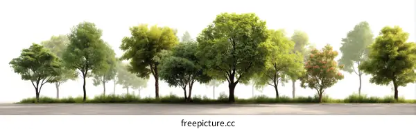 Row of Trees in a Foggy Landscape