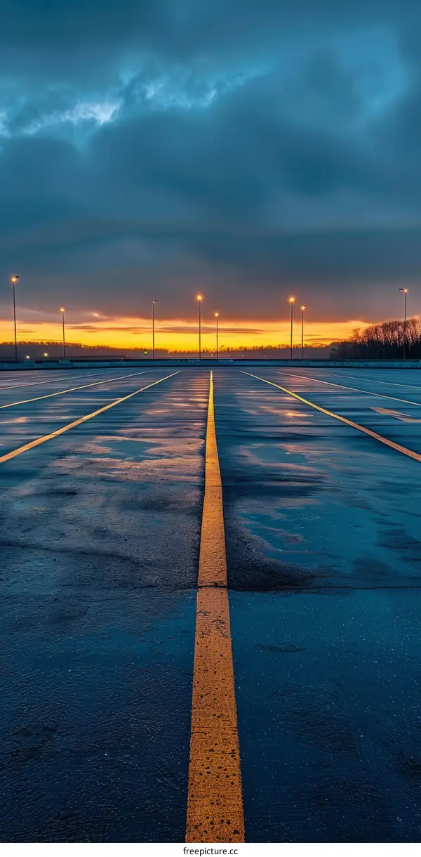 Empty parking lot at sunset