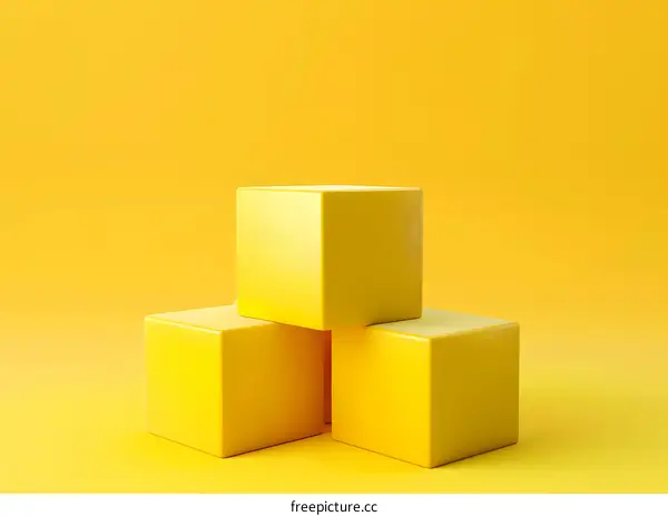 Three Yellow Cubes On A Yellow Background