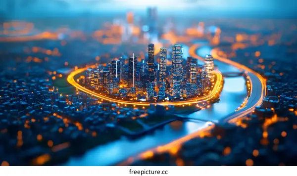 Cityscape at Night Illuminated by City Lights