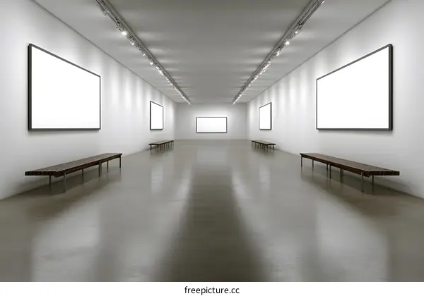 Empty Gallery Interior With White Frames