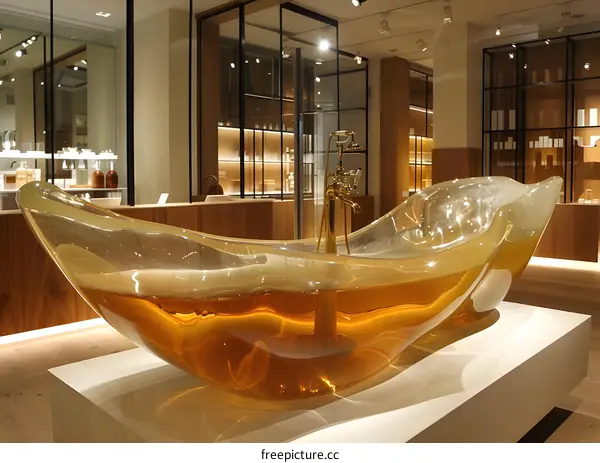 A transparent bathtub filled with amber liquid