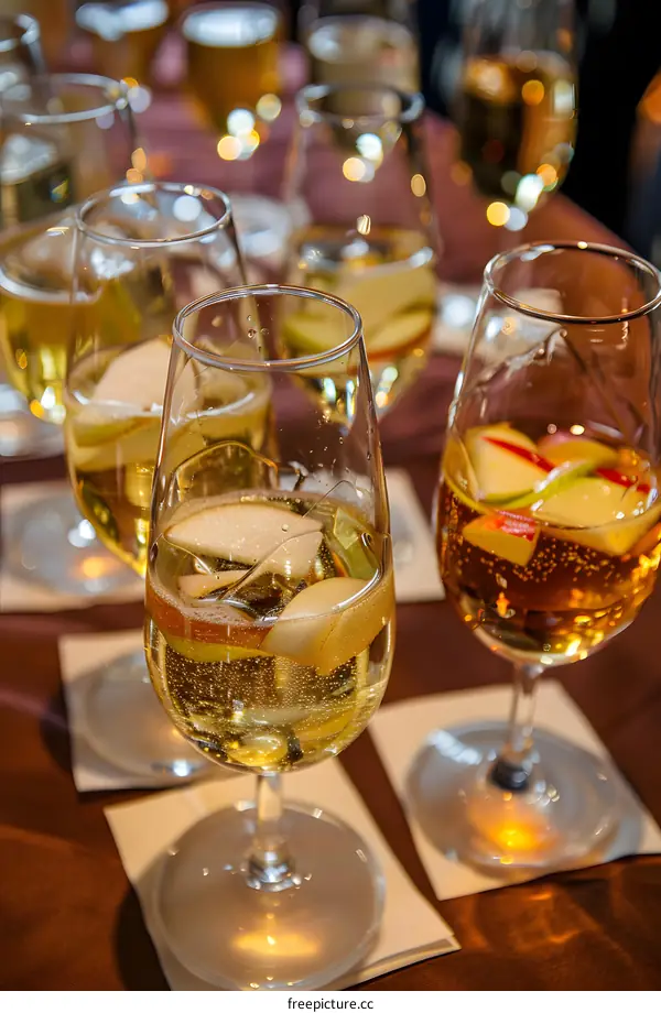 Closeup of Apple Cider Cocktails Served in Glasses