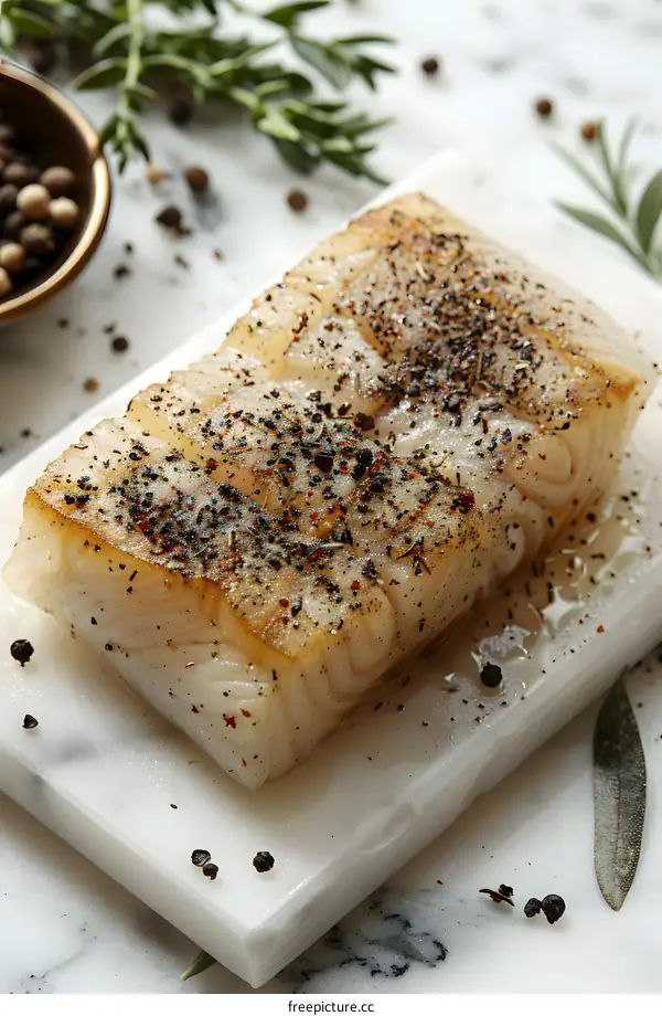 A piece of raw cod loin