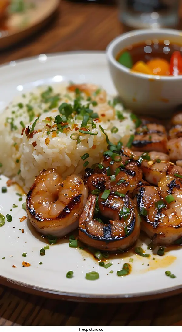 grilled tiger prawn with rice