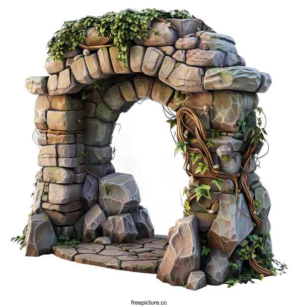 [Transparent Background PNG]A stone archway with vines growing on it