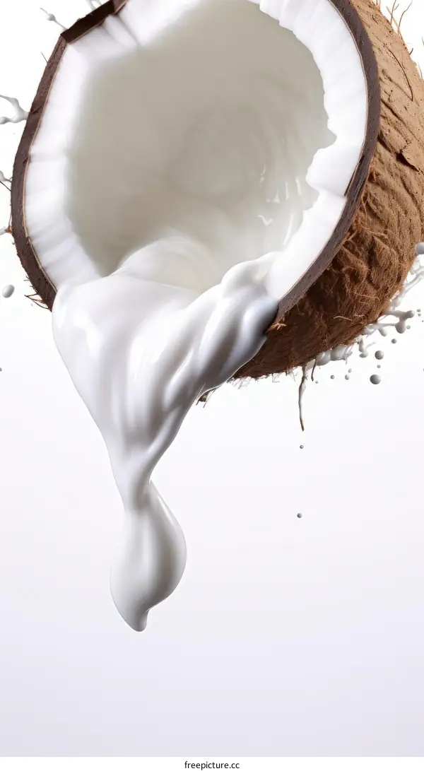 Coconut Milk Splashing Out of a Coconut
