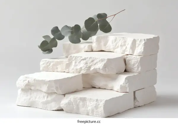 White Stone Blocks Display Stand with Eucalyptus Branch