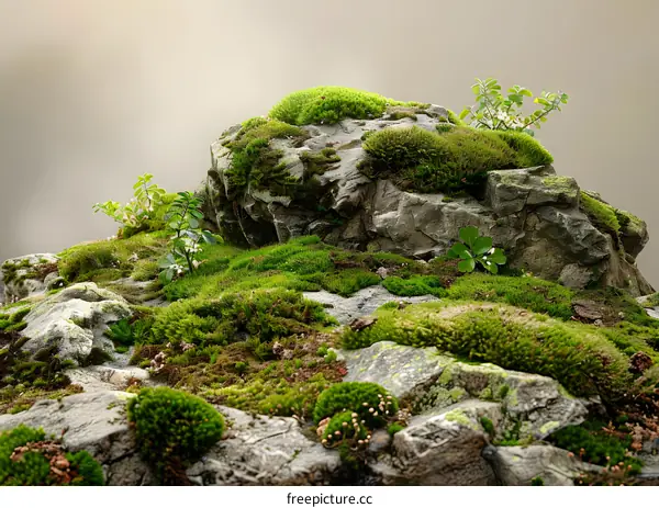 Green Mossy Rocks in Nature Landscape