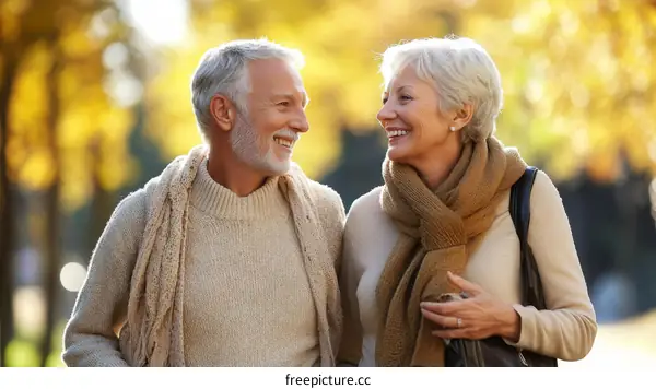 Happy Senior Couple Enjoying Autumn Walk