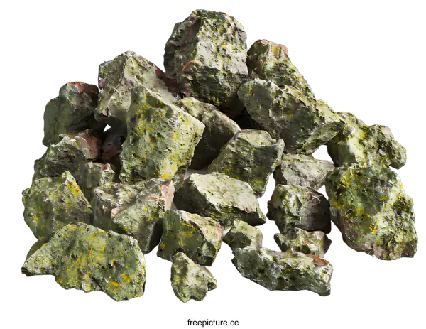 [Transparent Background PNG]Green Moss Covered Rocks on White Background