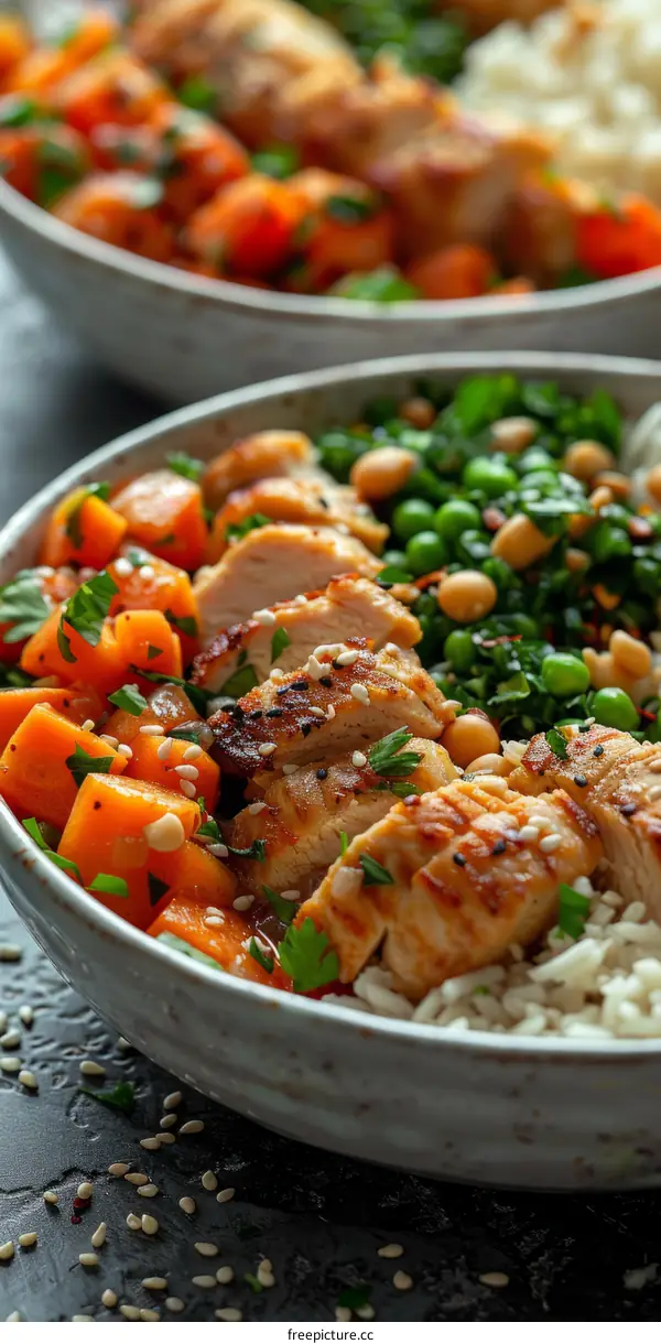 Healthy Chicken Teriyaki Bowl with Sweet Potato & Green Peas
